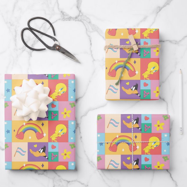 DAFFY DUCK™ & TWEETY™ - Pride Pattern Wrapping Paper Sheet (Front)