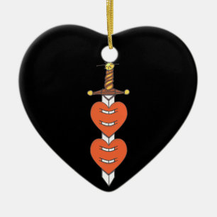 Dagger and Hearts Classic Knife Tattoo Design Ceramic Tree Decoration