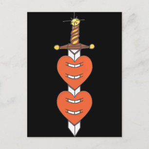 Dagger and Hearts Classic Knife Tattoo Design Postcard