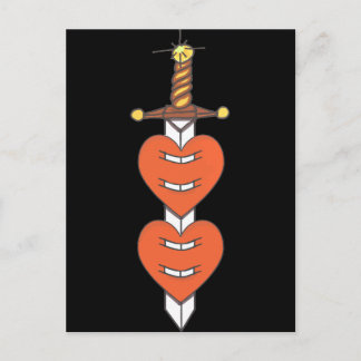 Dagger and Hearts Classic Knife Tattoo Design Postcard