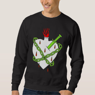 Dagger Planted In White Heart With A Red Flame And Sweatshirt