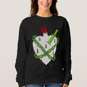 Dagger Planted In White Heart With A Red Flame And Sweatshirt
