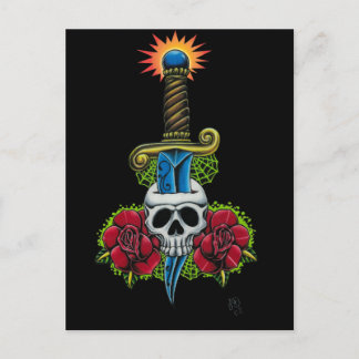 Dagger, Skull, and Roses Postcard