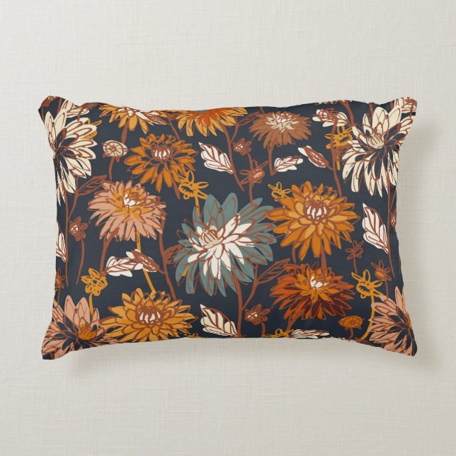Dahlia and chrysanthemums bold seamless pattern, a decorative cushion (Front)