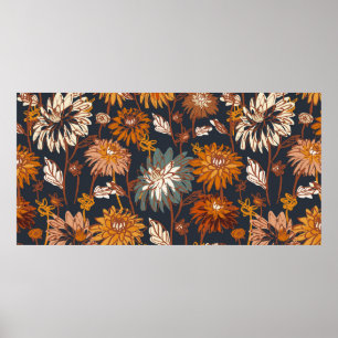 Dahlia and chrysanthemums bold seamless pattern, a poster