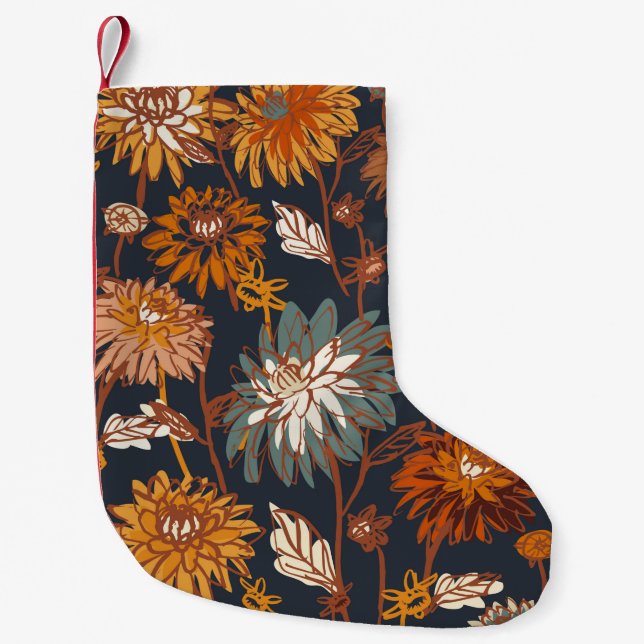 Dahlia and chrysanthemums bold seamless pattern, a small christmas stocking (Front)