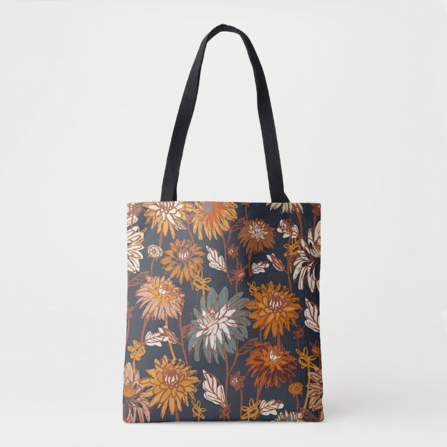 Dahlia and chrysanthemums bold seamless pattern, a tote bag (Front)
