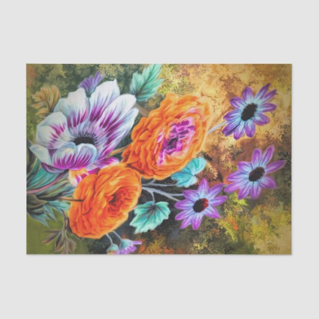 Dahlia and daisy flower garden floral autumn tissue paper (Front)