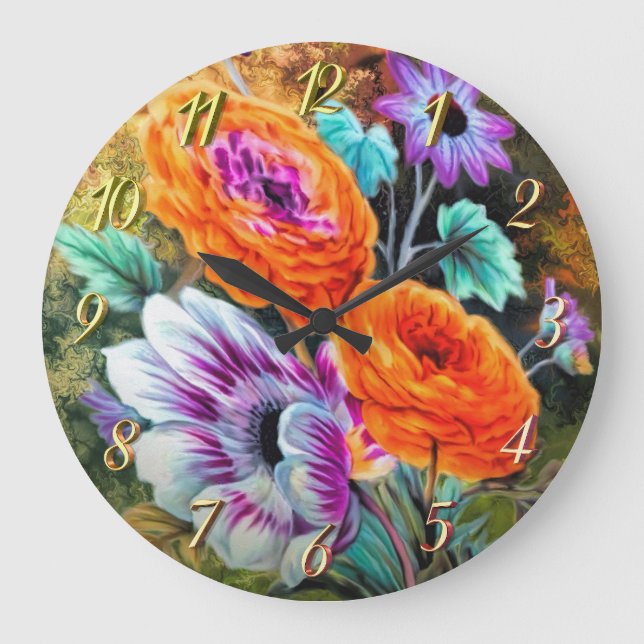 Dahlia and daisy flower garden floral large clock (Front)