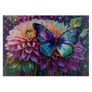 Dahlia And Iridescent Butterfly Cutting Board
