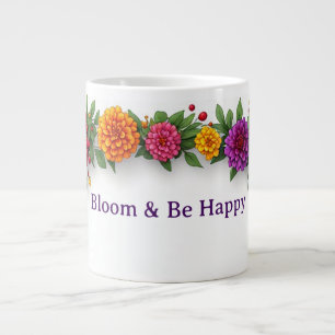 Dahlia And Marigold Flower Wreath With Colourful B Large Coffee Mug