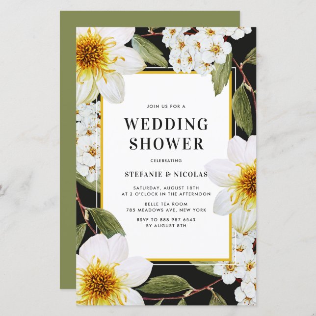 Dahlia and Spirea Botanical Wedding Shower Invite (Front/Back)