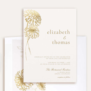 Dahlia Art Sketch Faux Gold Modern Fall Wedding Invitation