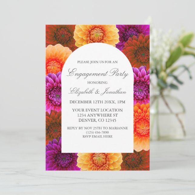 Dahlia Autumn Floral Engagement Party Invitation (Standing Front)
