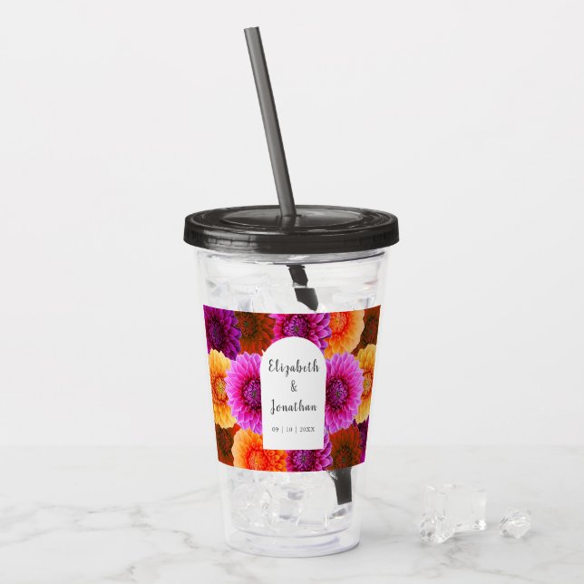 Dahlia Autumn Floral Wedding Acrylic Tumbler (Front Ice)