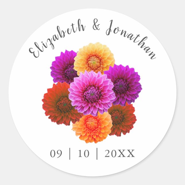 Dahlia Autumn Floral Wedding Classic Round Sticker (Front)