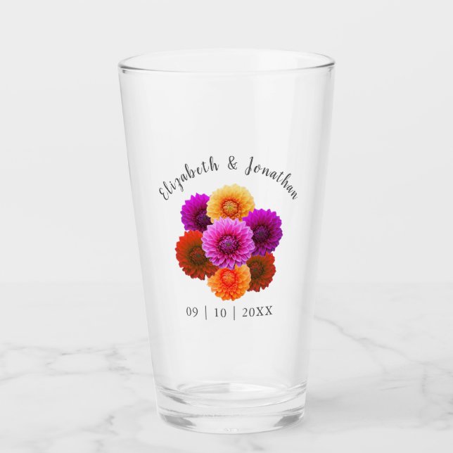 Dahlia Autumn Floral Wedding Glass (Front)