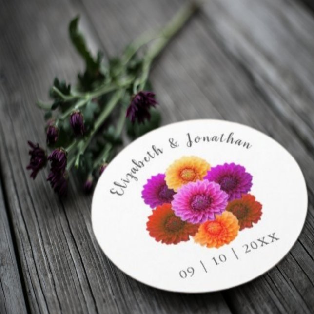Dahlia Autumn Floral Wedding Round Paper Coaster (Creator Uploaded)