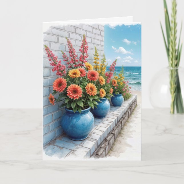 Dahlia Beach Pots Thinking of You Card (Front)