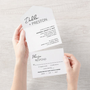 Dahlia Black and White Contemporary Modern Wedding All In One Invitation