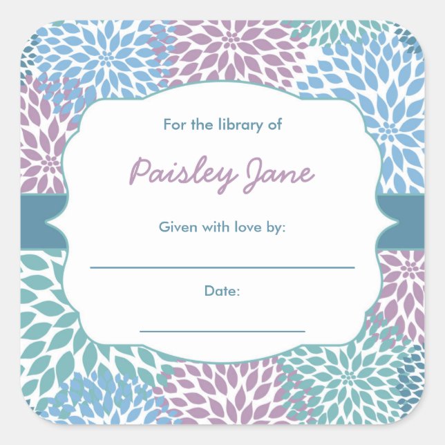 Dahlia Blooms book baby shower bookplates Square Sticker (Front)
