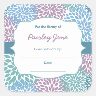 Dahlia Blooms book baby shower bookplates Square Sticker