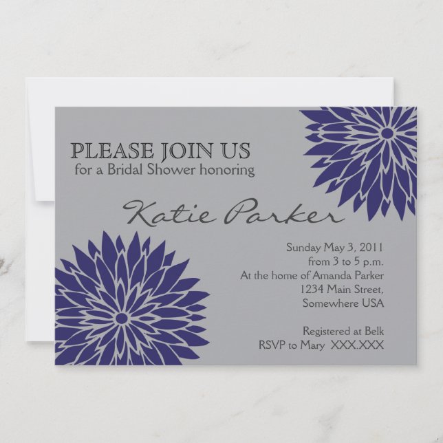 Dahlia Blue Flower Invitation (Front)