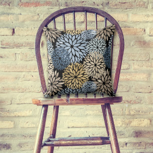 Dahlia Blue Gold Oversized Flower Pattern Cushion