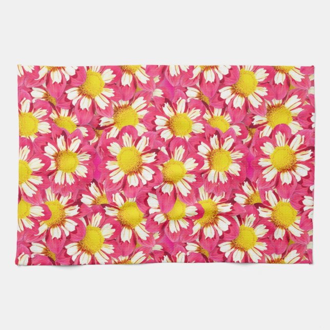 Dahlia bouquet - coral and white with yellow tea towel (Horizontal)