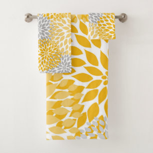 Dahlia Bouquet - mustard yellow gray Bath Towel Set