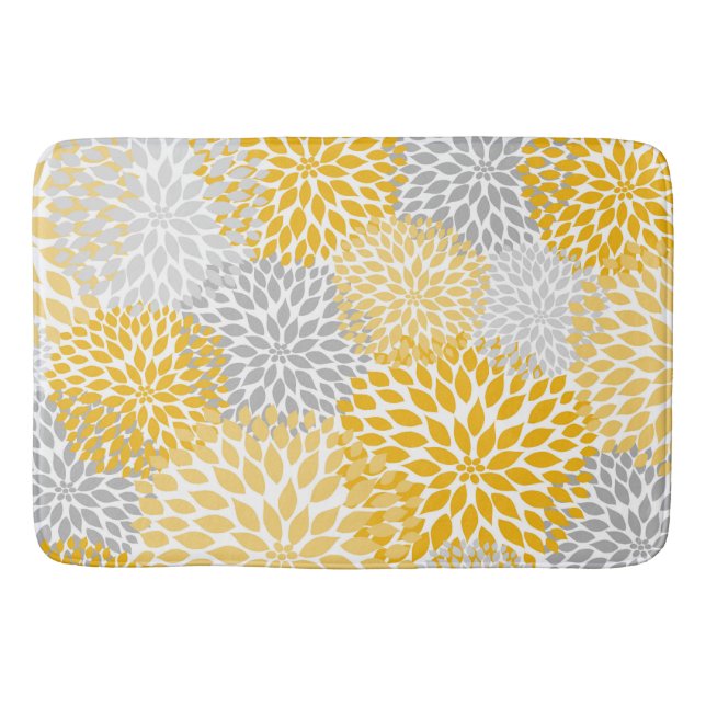 Dahlia Bouquet - mustard yellow grey floral Bath Mat (Front)