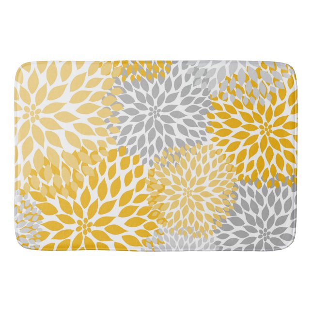 Dahlia Bouquet - mustard yellow grey floral Bath Mat (Front)