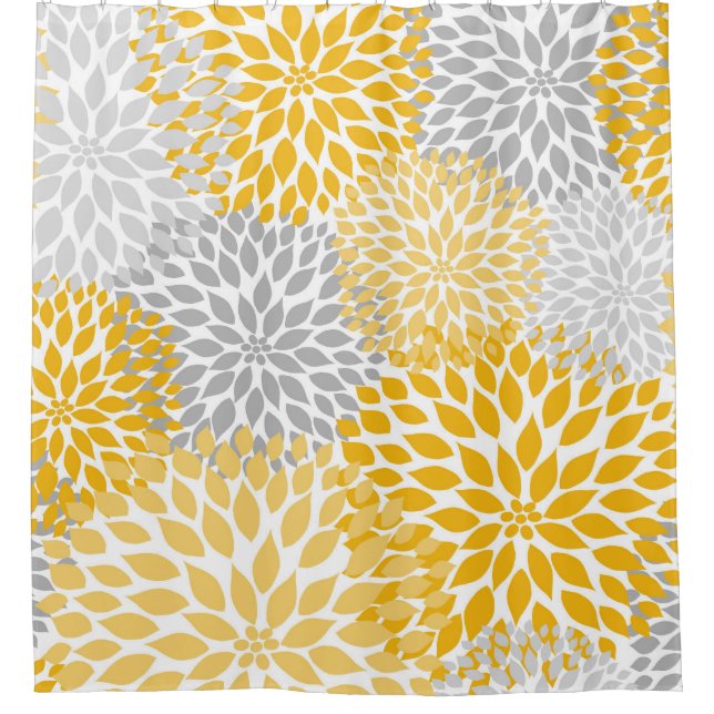 Dahlia Bouquet - mustard yellow grey floral Shower Curtain (Front)