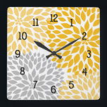 Dahlia Bouquet, mustard yellow grey floral Square Wall Clock<br><div class="desc">Dahlia bouquet by Shelley Winters design in mustard yellow and grey design will add a fresh pop of colour to your room.  Please visit my collection page to see coordinating items.</div>