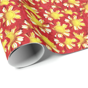 Dahlia bouquet - red and white with yellow wrapping paper
