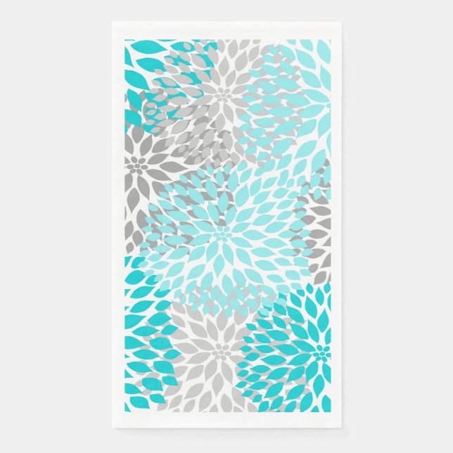 Dahlia Bouquet - turquoise grey Paper Guest Towels Napkin (Front)