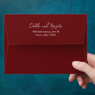 Dahlia Burgundy Contemporary Modern Wedding Envelope
