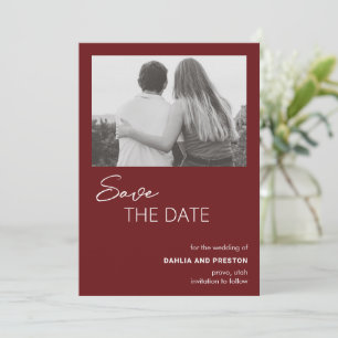 Dahlia Burgundy Contemporary Modern Wedding Save The Date