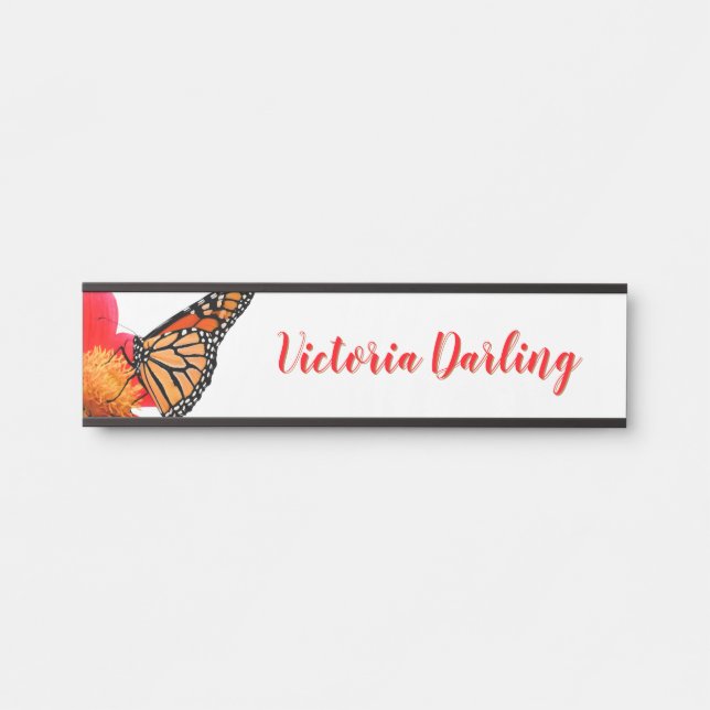 Dahlia Butterfly Desk Hanging Door Wall Name Plate (Front)