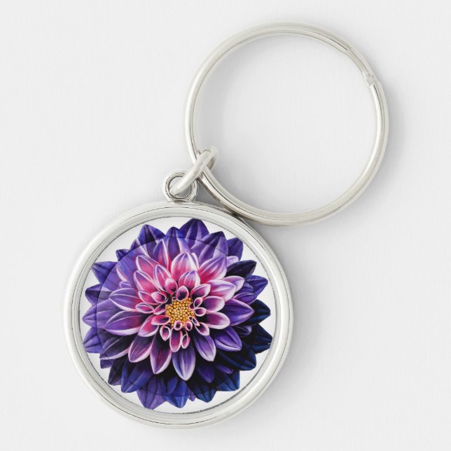 Dahlia Ceramic Ball Christmas Ornament Key Ring (Front)