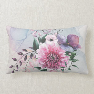 Dahlia Cool Colours Traditional Lumbar Cushion