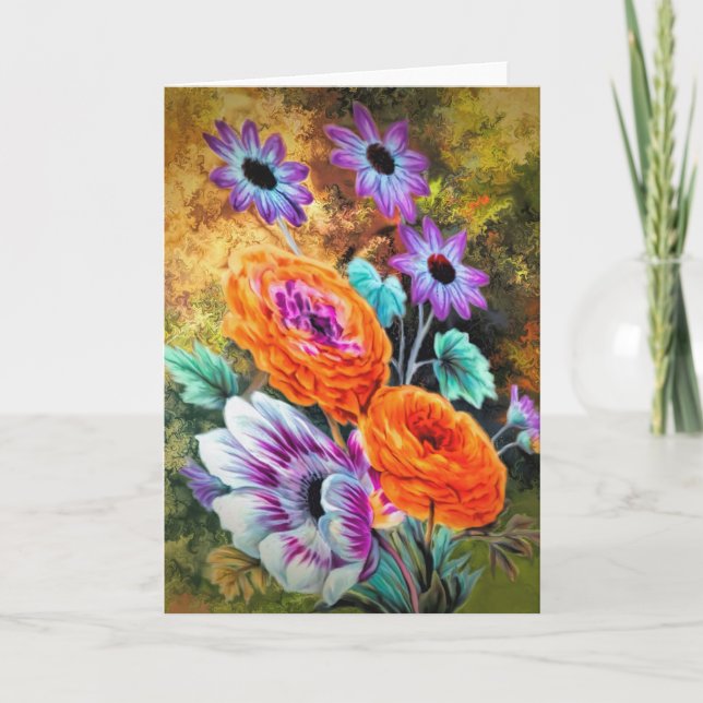 Dahlia daisy flower garden floral painting  card (Front)
