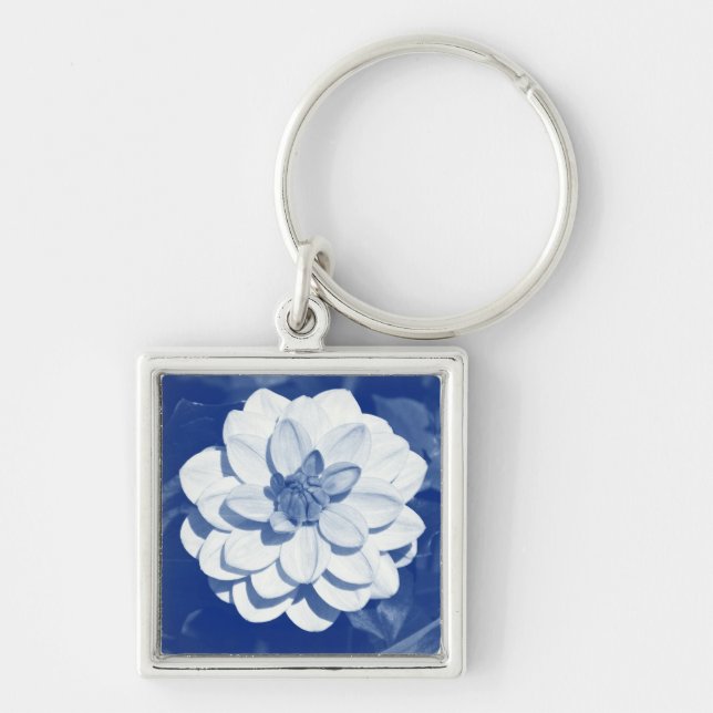 Dahlia - Digital Cyanotype Key Ring (Front)