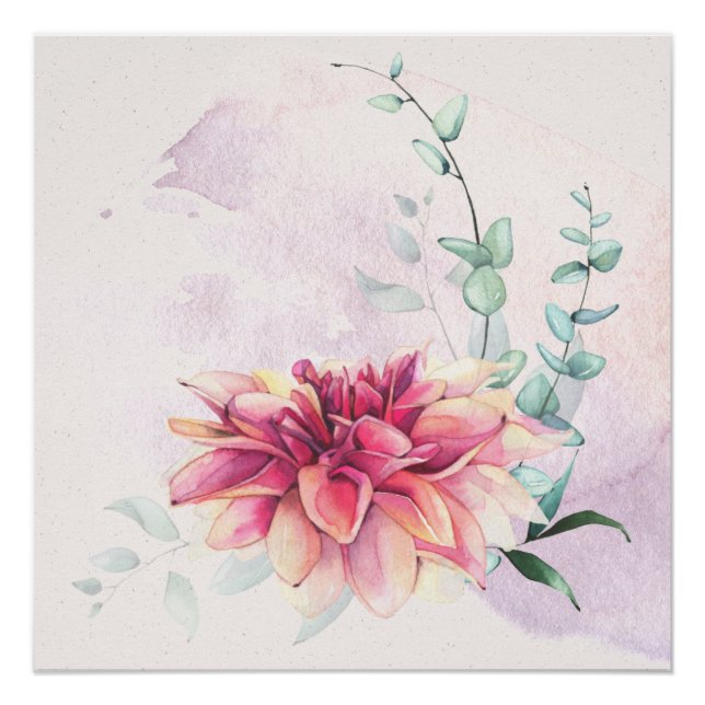 Dahlia Eucalyptus Contemporary Watercolor Print (Front)