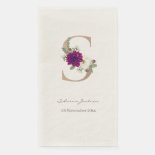 Dahlia floral bouquet rose gold monogram letter S Napkin