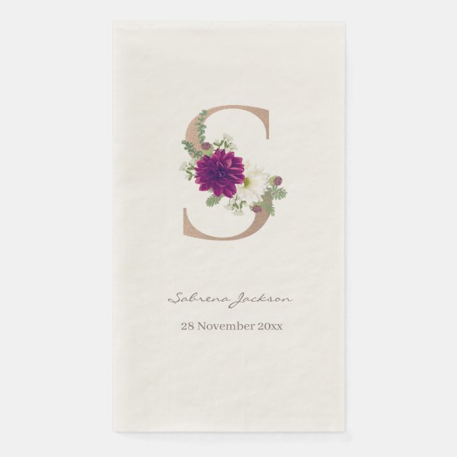 Dahlia floral bouquet rose gold monogram letter  S Napkin (Front)