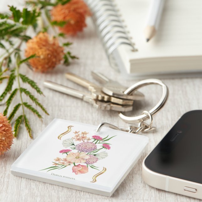 Dahlia Floral Design – Elegant Key Ring (Front Right)
