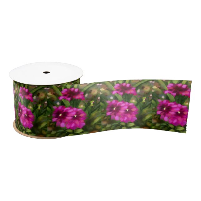 Dahlia Floral Garden Flower Flowers Magenta Satin Ribbon (Spool)