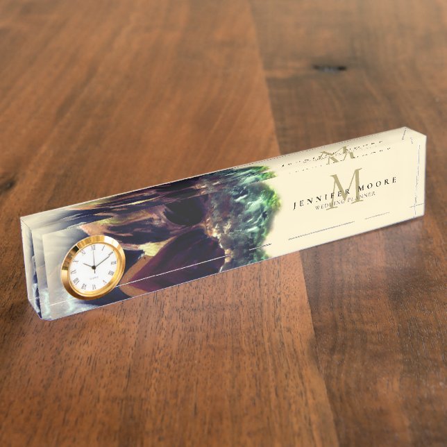 Dahlia Floral Painting Monogram Nameplate (Side)