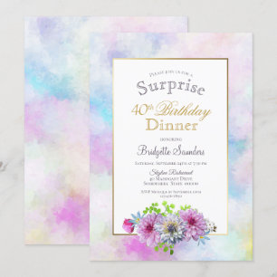 Dahlia Floral Surprise Birthday Dinner Invitation